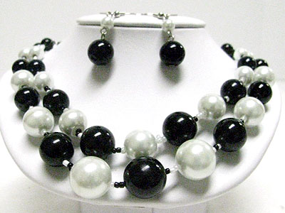 Colored glass pearl double strand necklace earring set