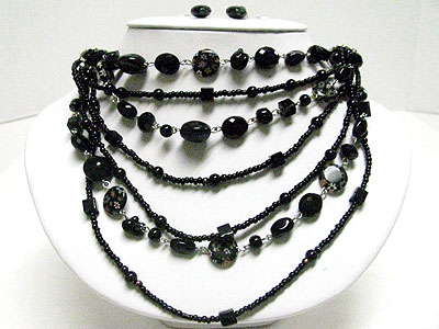 Multi stone aned beads link long neckalce set