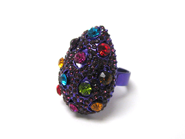 Crystal and paint deco tear drop ring