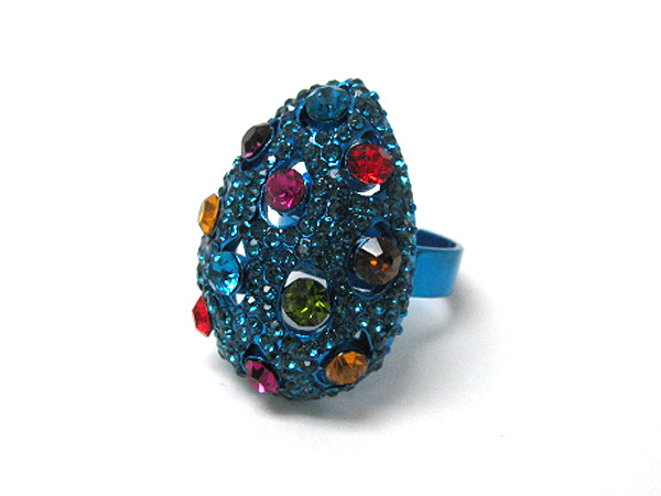 Crystal and paint deco tear drop ring
