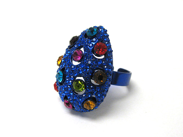 Crystal and paint deco tear drop ring
