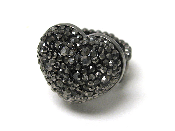 Crystal stud puffy heart stretch ring
