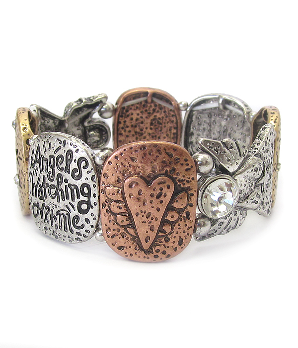 Religious inspiration chico style angel theme stretch bracelet - angels watching over me
