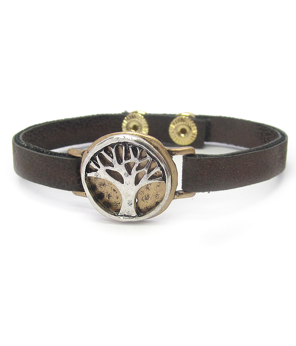 Tree of life leatherette button back bracelet