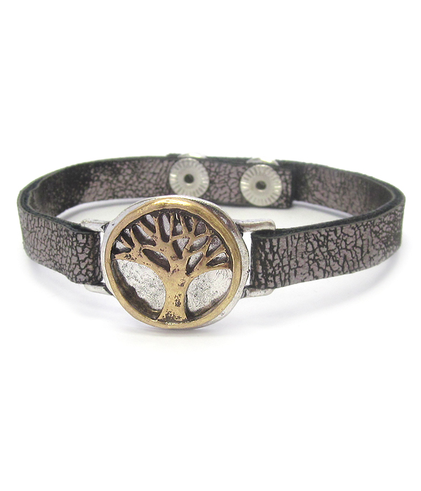 TREE OF LIFE LEATHERETTE BUTTON BACK BRACELET