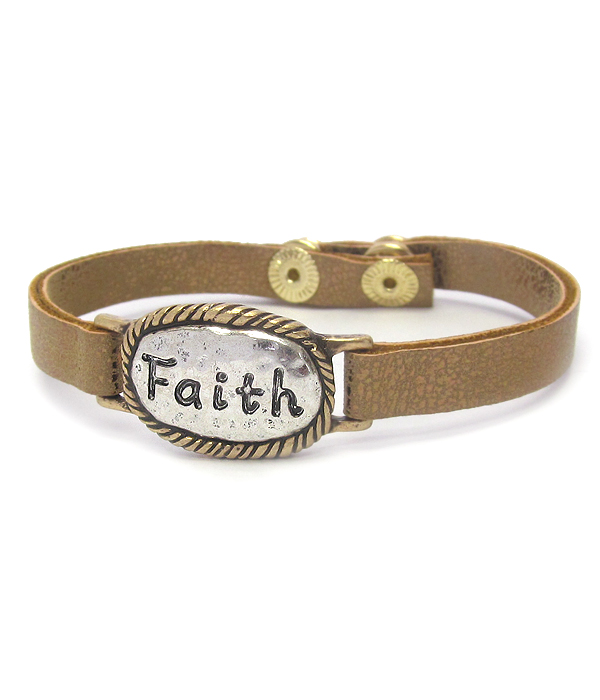 Religious inspiration leatherette button back bracelet - faith