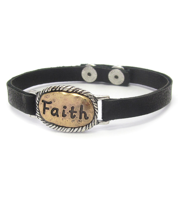 Religious inspiration leatherette button back bracelet - faith