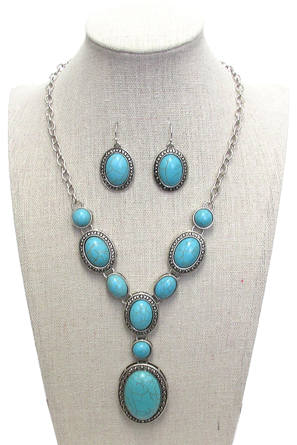 Bohemian style multi turquoise link y shape necklace set