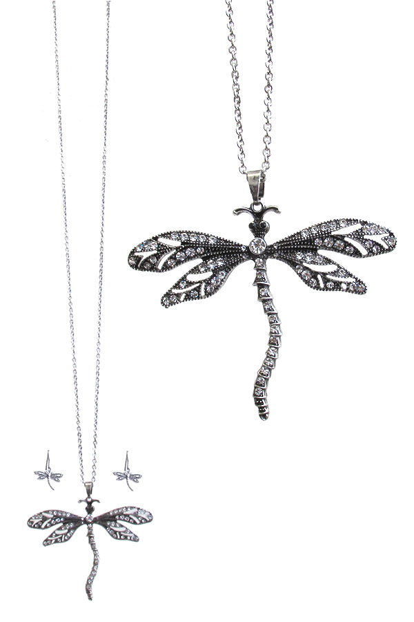 CRYSTAL DRAGONFLY PENDANT LONG NECKLACE SET