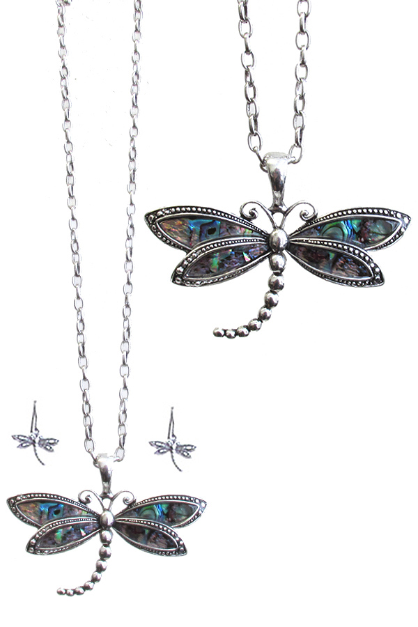 Abalone dragonfly necklace set