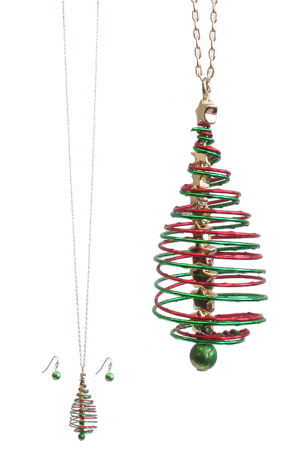CHRISTMAS TREE PENDANT LONG NECKLACE SET