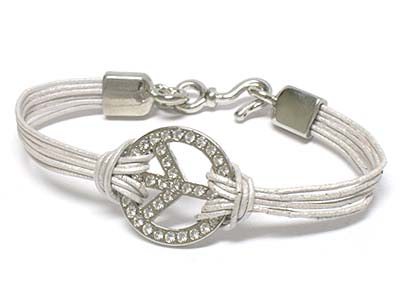 Metal crystal deco peace multi color stripe bracelet