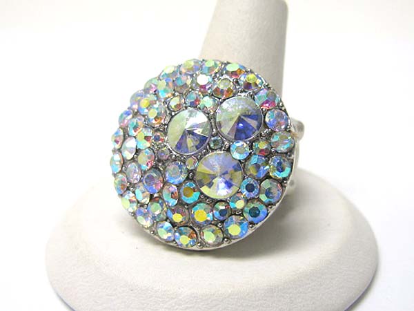 Crystal bubbled round metal disk stretch ring