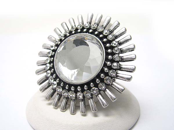 Fscet round glass and crystal and metal stretch ring