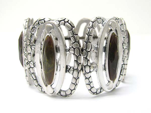 Facet stone and casting metal disk link bracelet