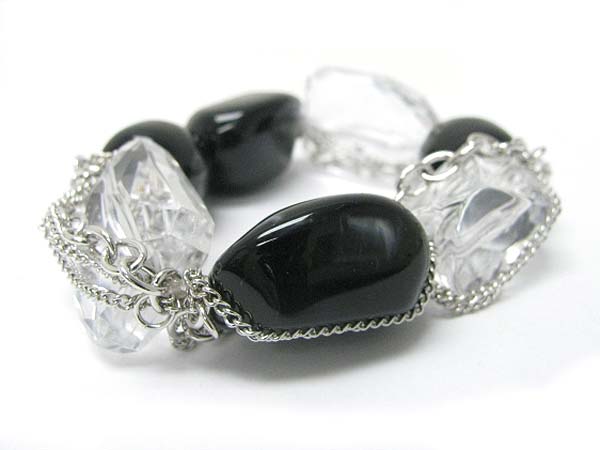 Acryl stone and chain hanging stretch bracelet
