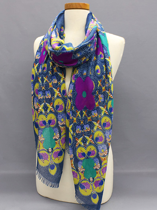 Flower border fuzzy edge poliestere scarf
