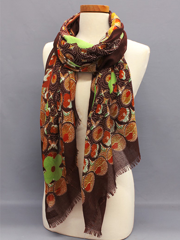 Flower border fuzzy edge poliestere scarf