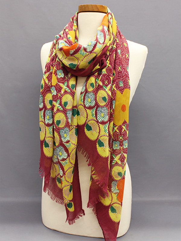 Flower border fuzzy edge poliestere scarf