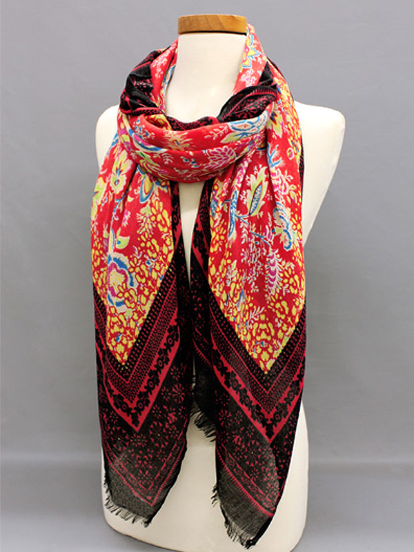 Vintage border fuzzy edge poliestere scarf