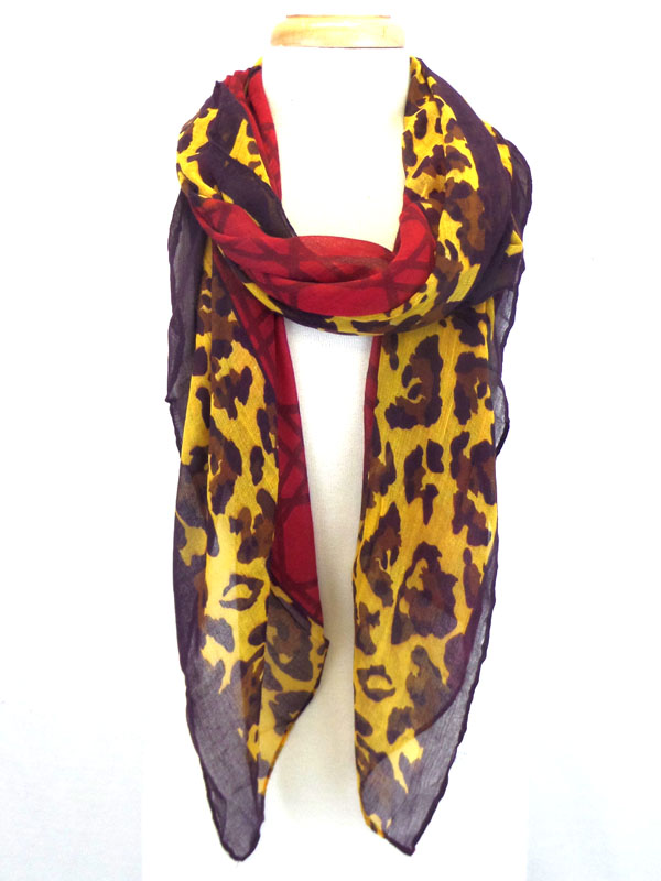 Animal print and geometric line mix scarf