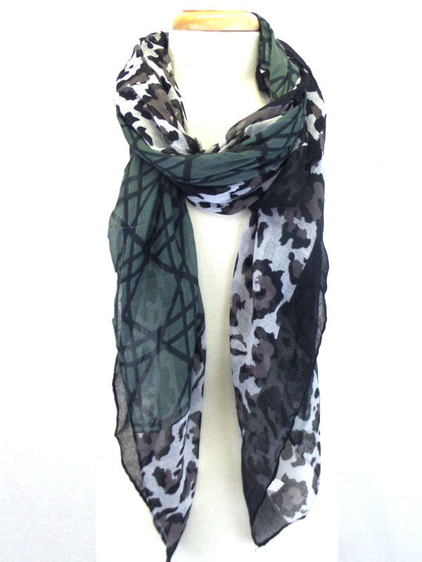 Animal print and geometric line mix scarf
