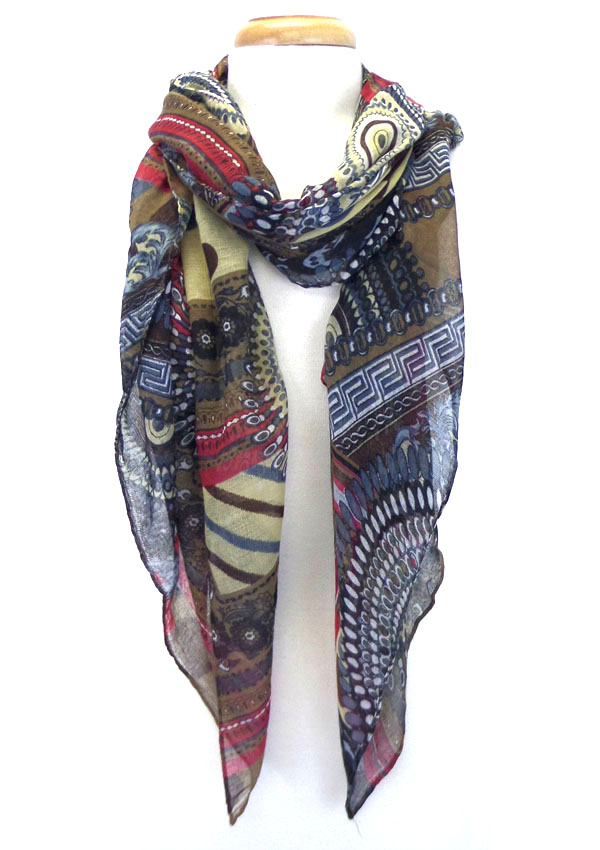 Multi circle and stripe mix scarf