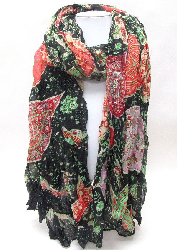Ameba print and wrinkled scarf