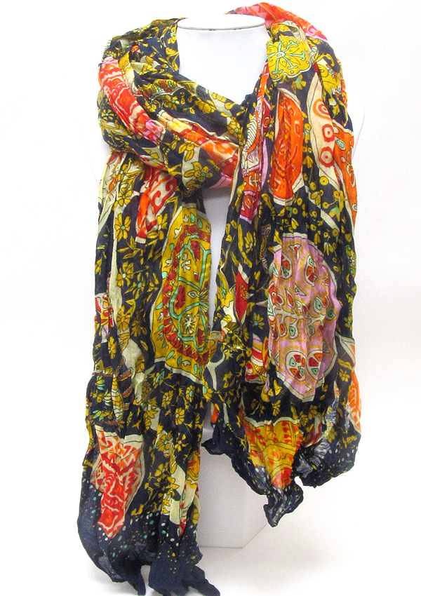 Ameba print and wrinkled scarf