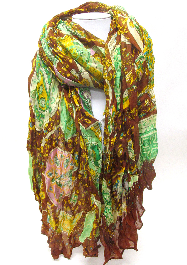 Ameba print and wrinkled scarf