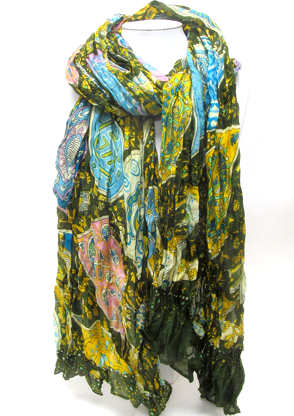 Ameba print and wrinkled scarf