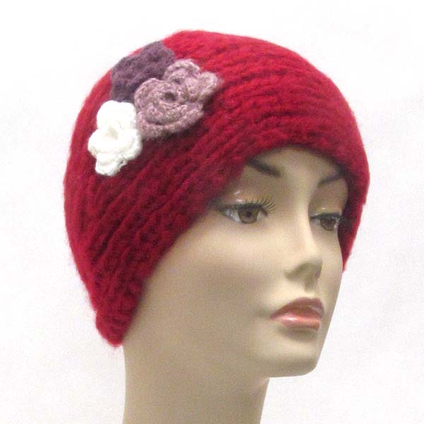 Fuzzy three flower headwrap - 100% acrylic