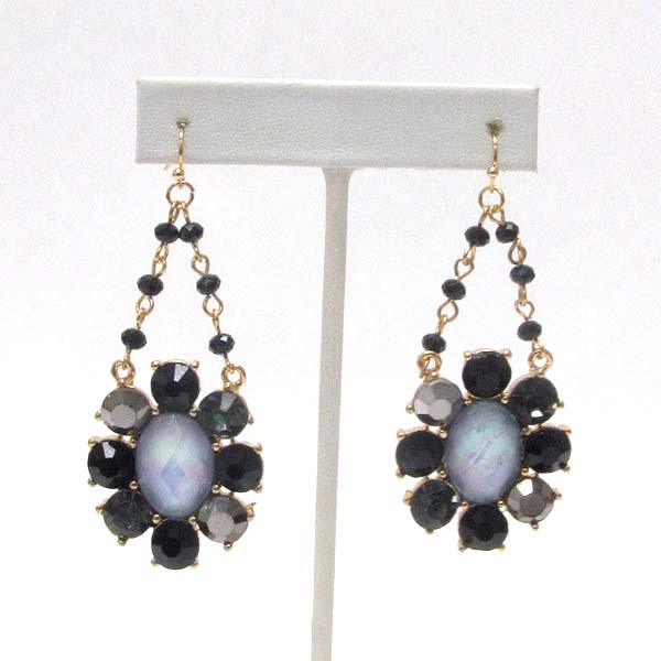 CRYSTAL AND FACET GLASS DECO FLOWER SHOUROUK STYLE EARRING