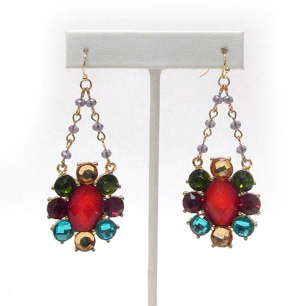 CRYSTAL AND FACET GLASS DECO FLOWER SHOUROUK STYLE EARRING