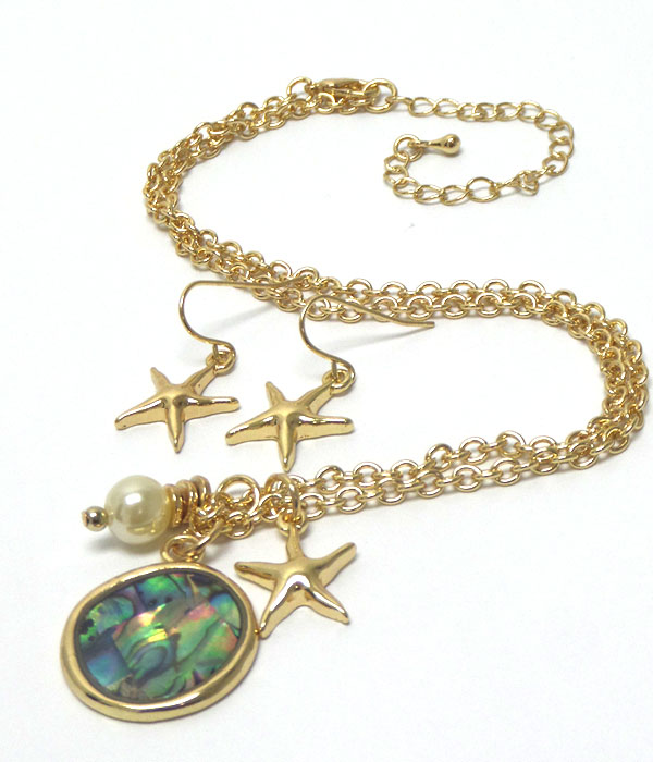 Starfish abalone stone with pearl necklace set