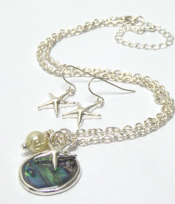 Starfish abalone stone with pearl necklace set 