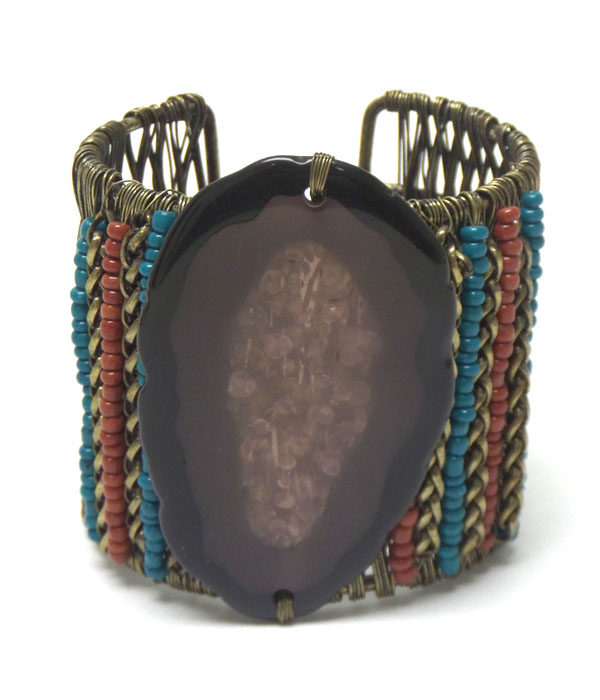 Multi seed beads with stone bracelet