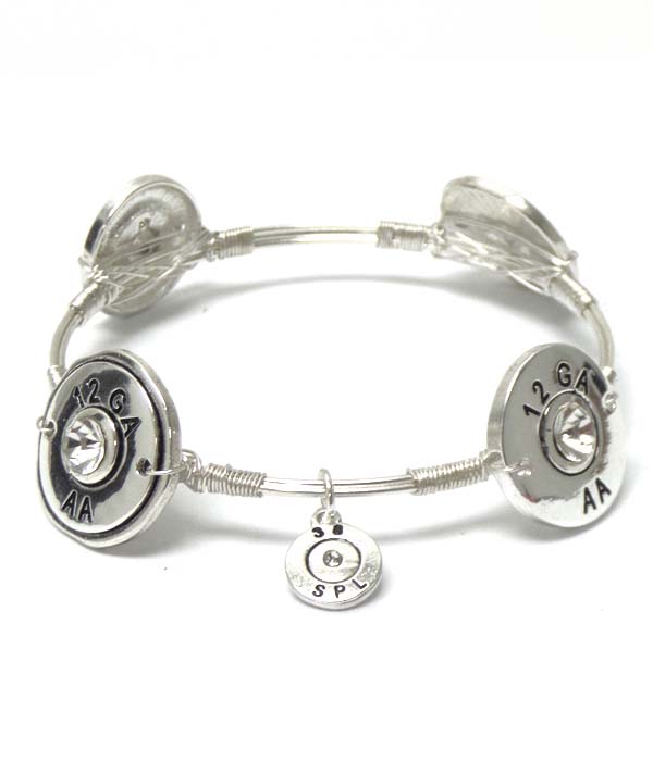 Wire metal bullet disk with crystal bangle bracelet