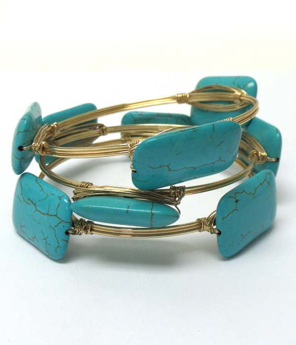 Turquoise rectangle stone set of three bracelets