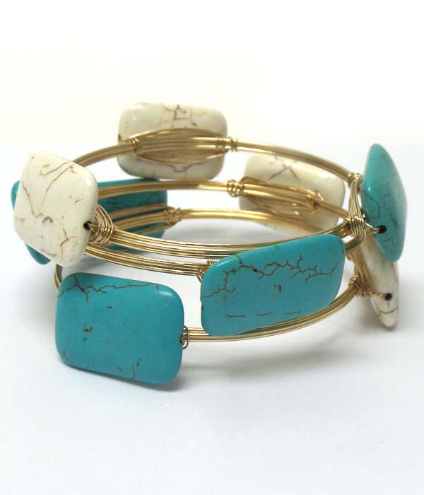 Turquoise rectangle stone set of three bracelets