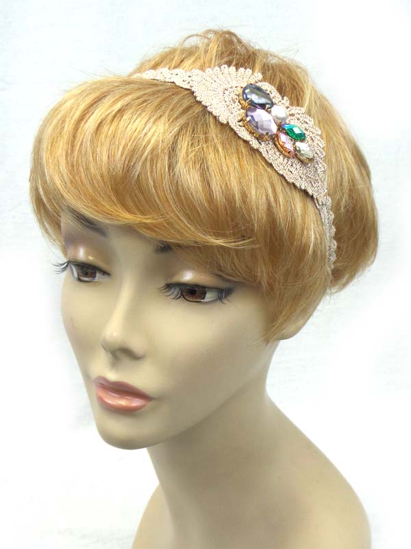 Lace multi design stones headband