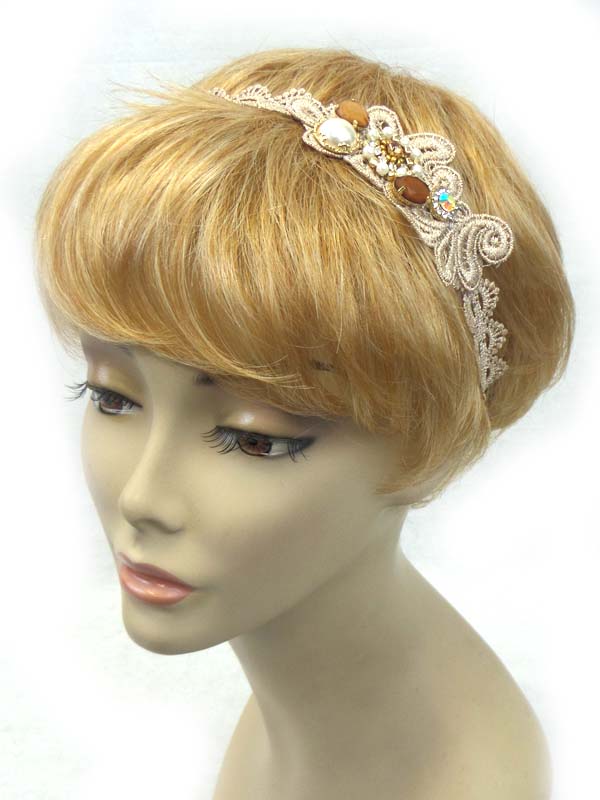 Lace with stones pearls and crystals headband