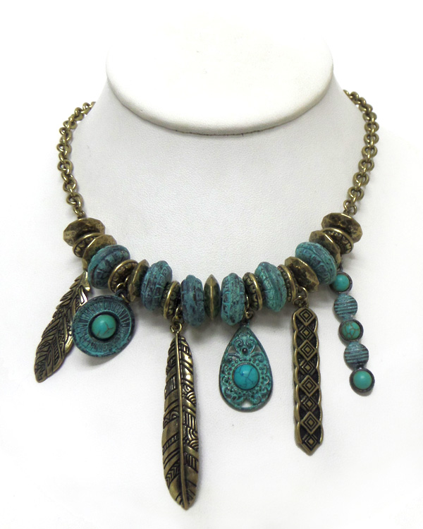 Multi charm turquoise stone necklace