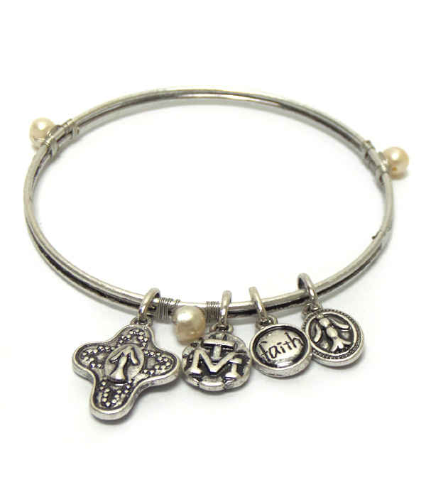 METAL CHARM WITH FAITH WORD BANGLE BRACELET