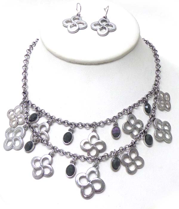 MAT SILVER TWO LAYER STONE NECKLACE SET