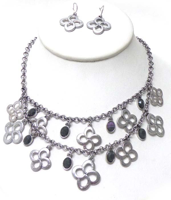 Mat silver two layer stone necklace set