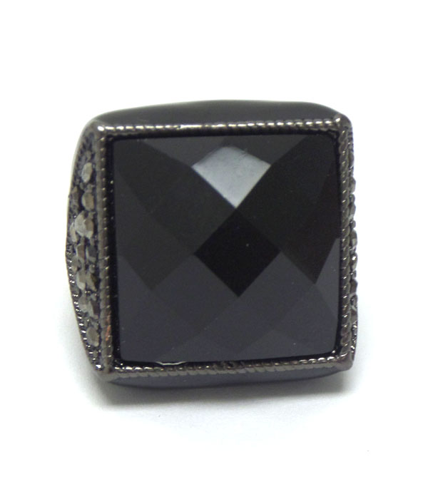 Facet square stone and crystal side stretch ring