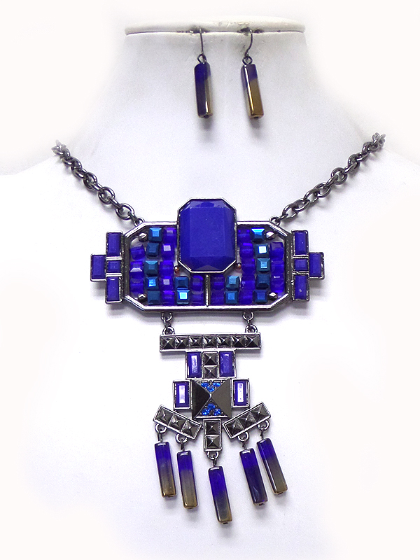 GEOMETRIC SHAPE ACRYL BEADS AND METAL ART NECKLACE SET