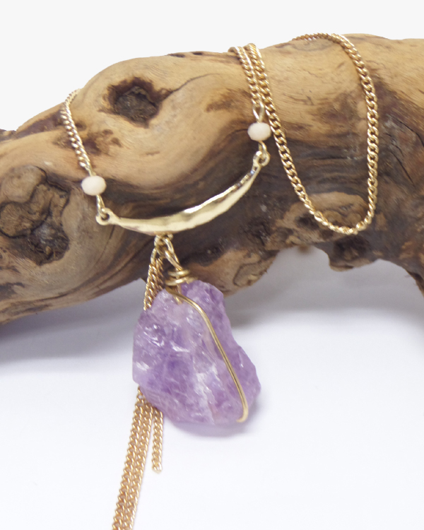 Handmade semi precious stone and chain tassel necklace