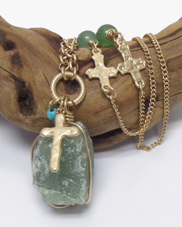 Handmade cross and semi precious stone necklace